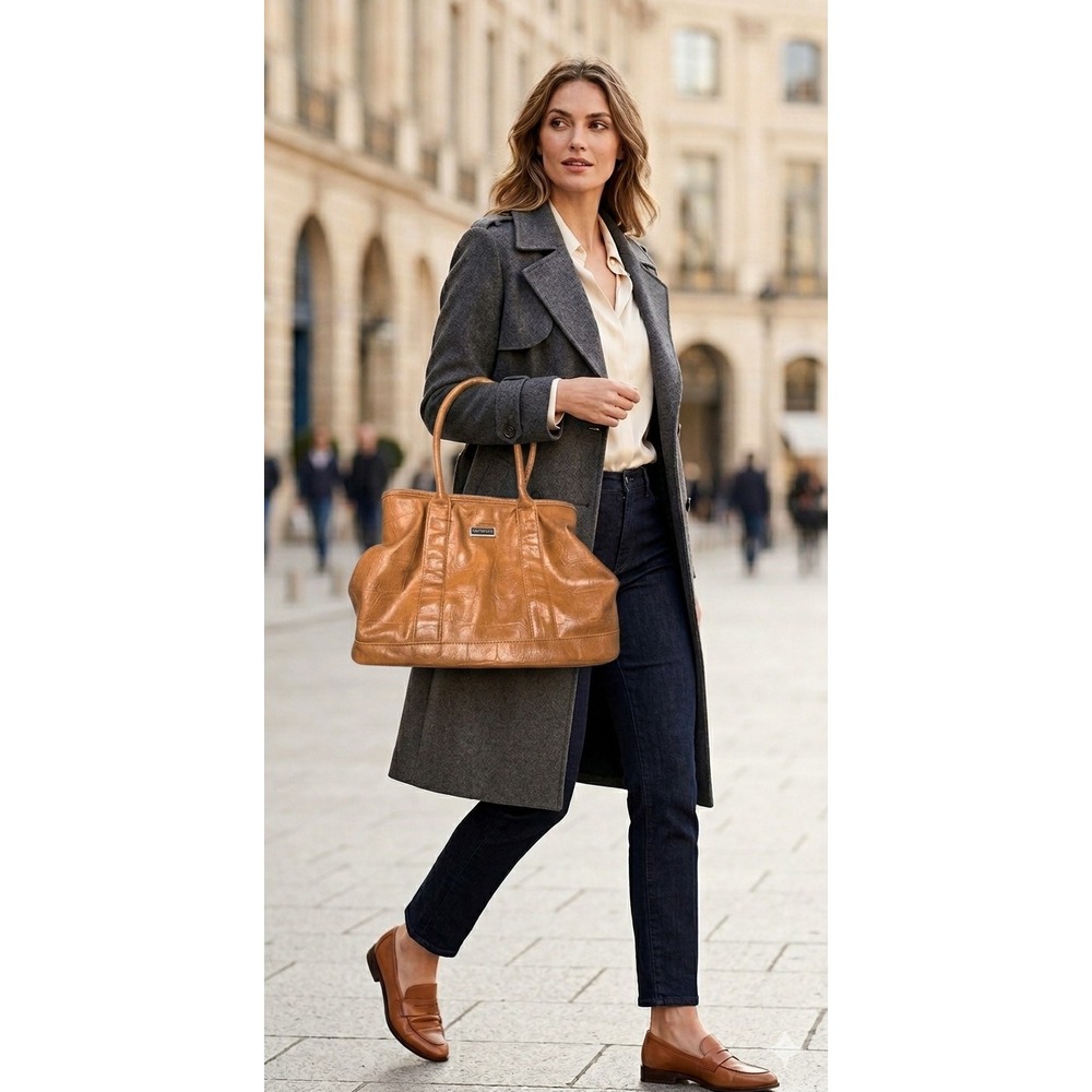 Sag Harbor Vintage Tote Bag Cognac Brown Faux Crocodile Embossed Large Satchel
